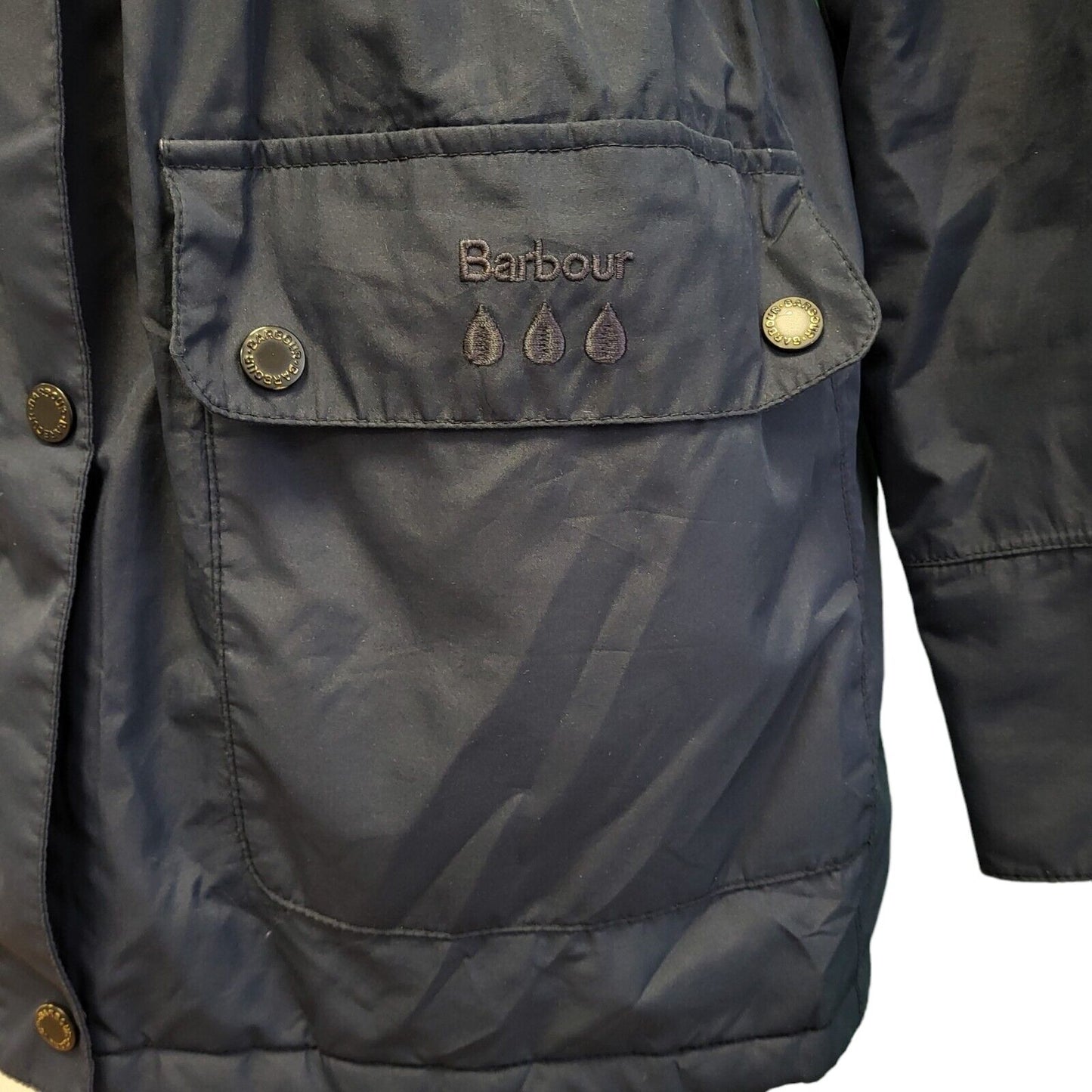 Barbour Waterproof Navy Blue Zip & Snap Jacket uk Age 13-15 Yrs xL G741