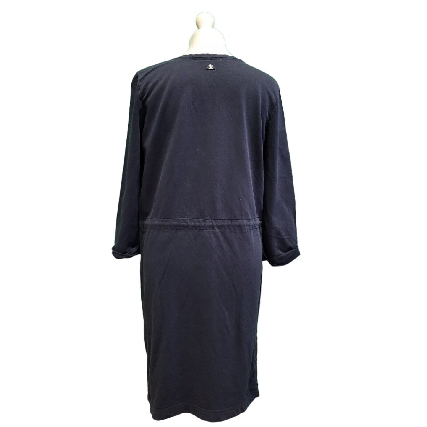 Vintage Barbour Navy Blue 3/4 Sleeve Drawstring Cotton Dress Women's L 12 H119