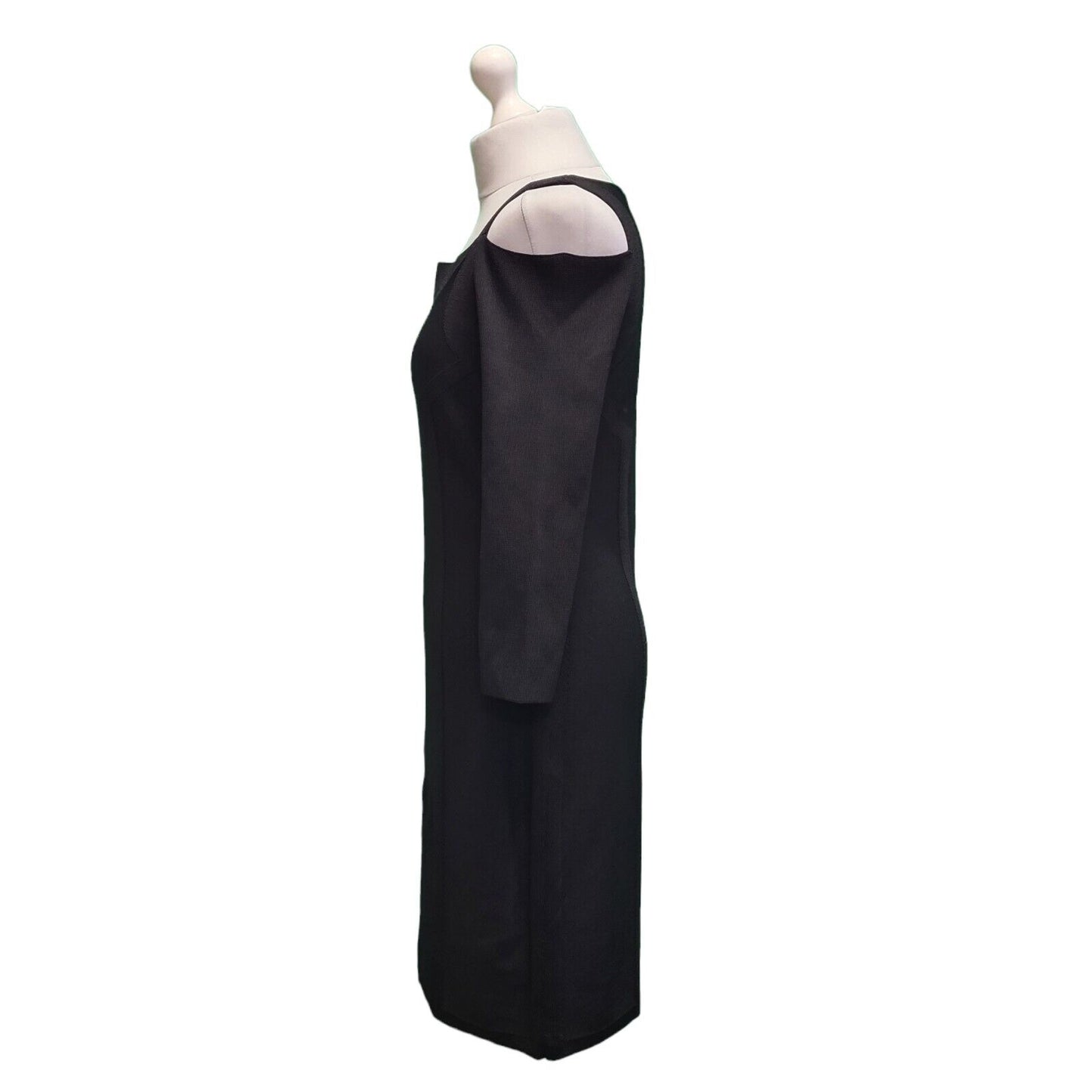 Calvin Klein Black Long Sleeve Cold Shoulder Pencil Dress Women's UK L H57