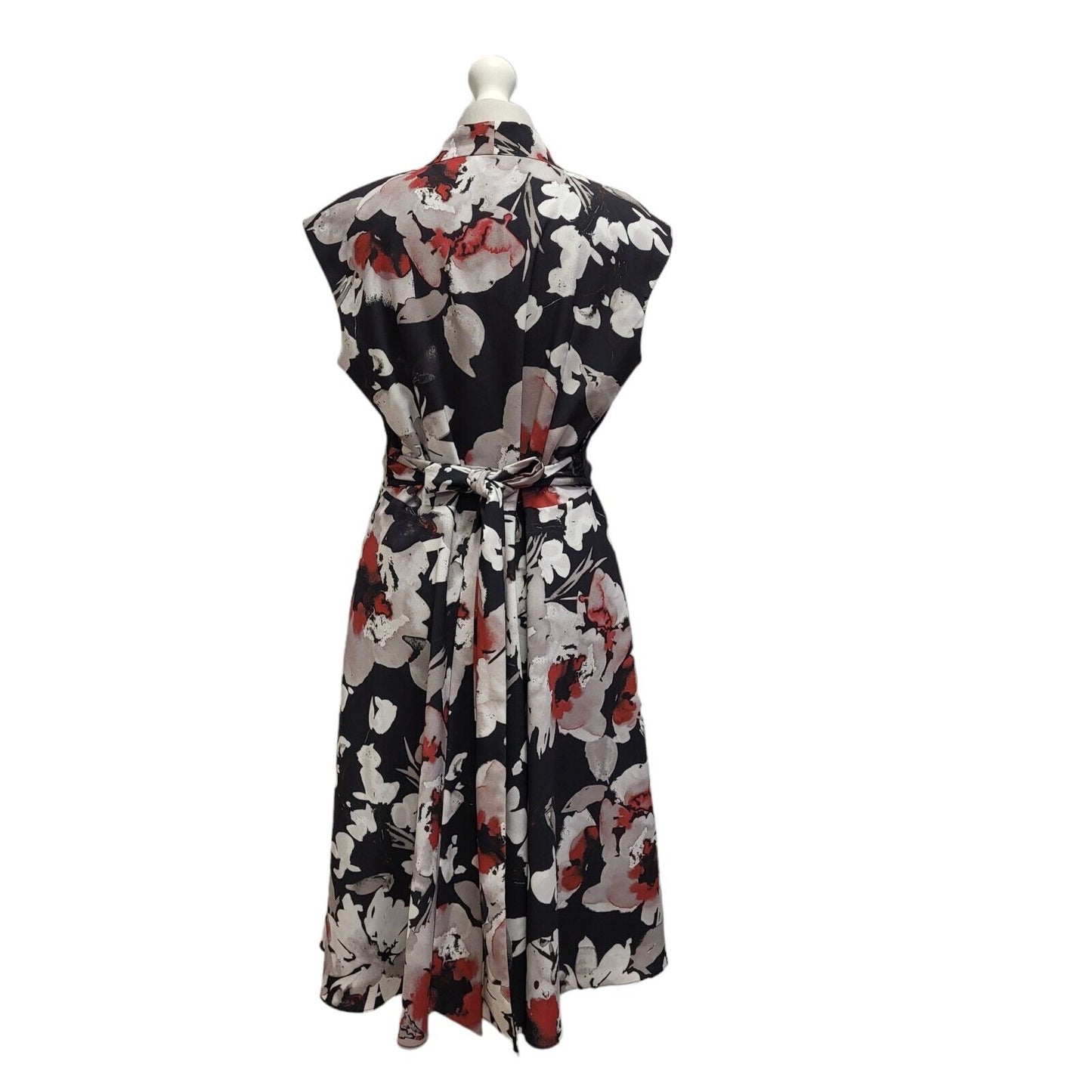 Hobbs Black Red Floral Sleeveless Fit & Flare Dress UK Women's 14 Bnwt BB338