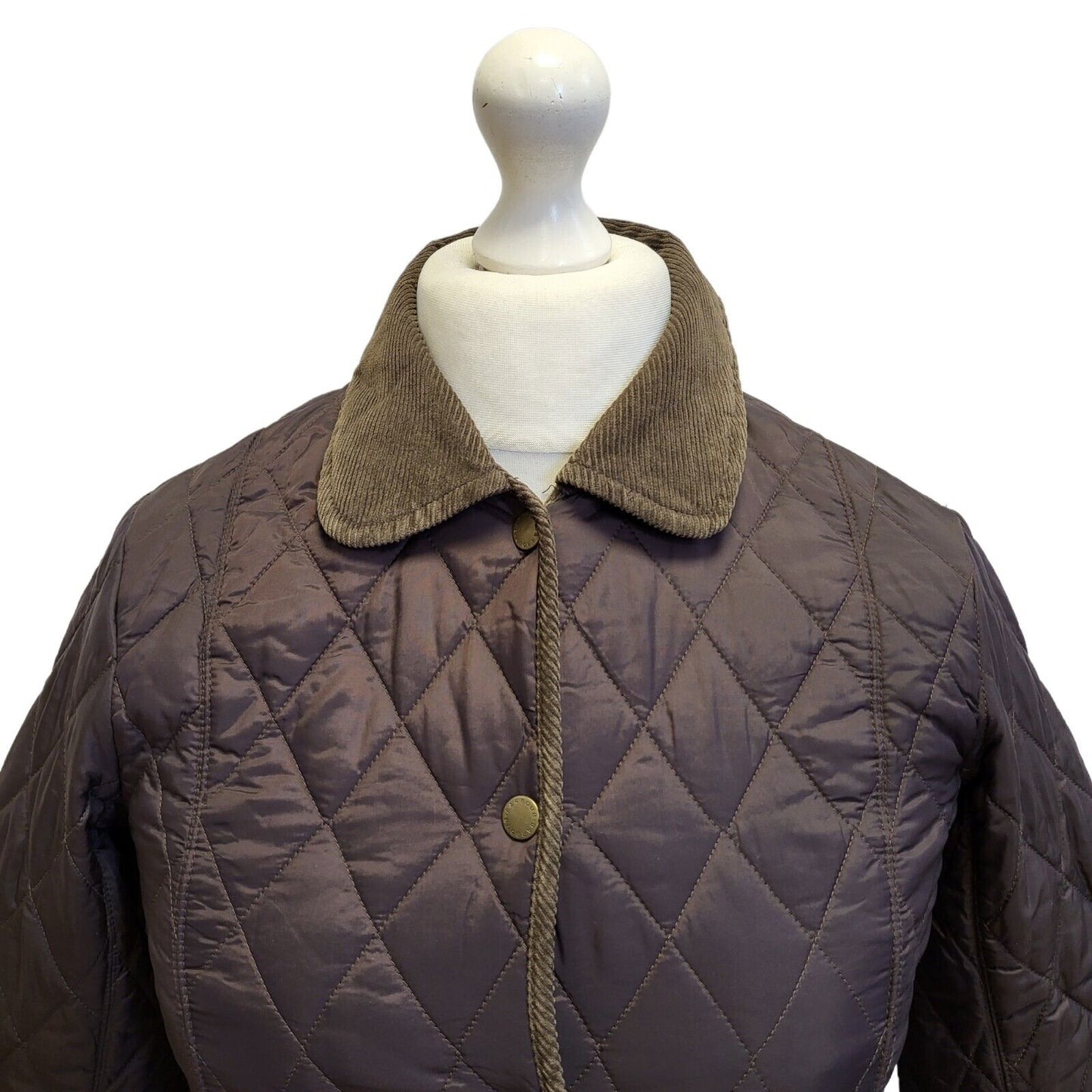 Barbour Vintage Quilt Brown Snap Fasten Jacket Uk Women's 8 Eu 36 G14