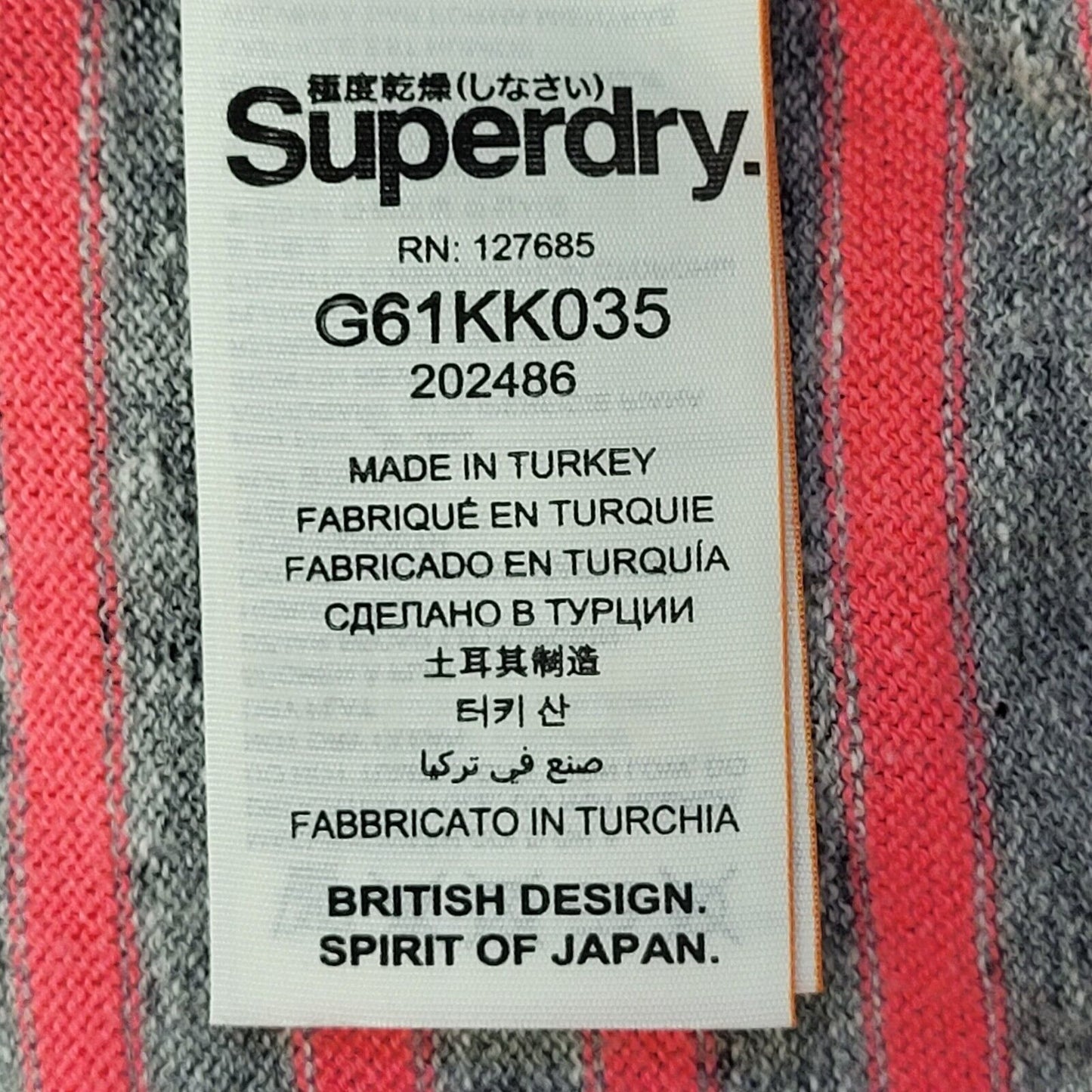Superdry Jumper Pink Grey Striped Heart Print Uk Women's Size S G392