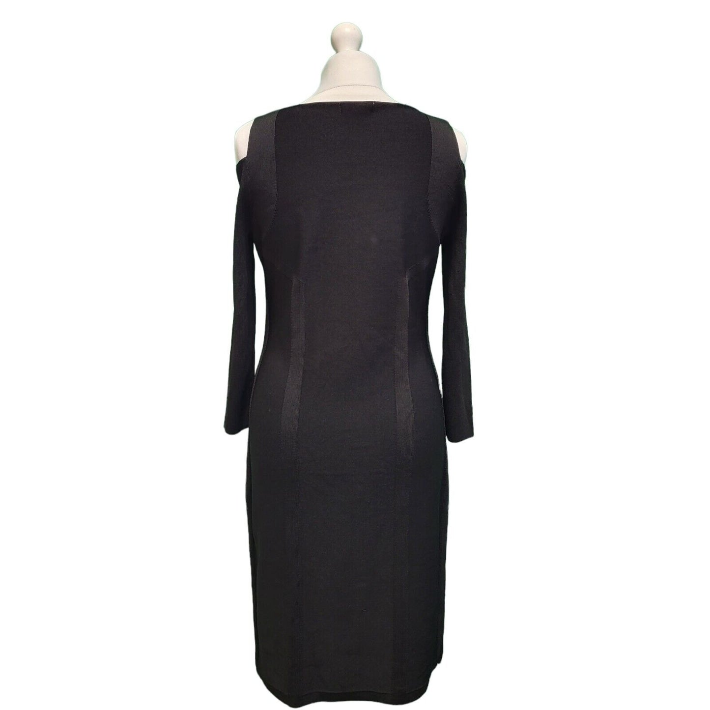 Calvin Klein Black Long Sleeve Cold Shoulder Pencil Dress Women's UK L H57
