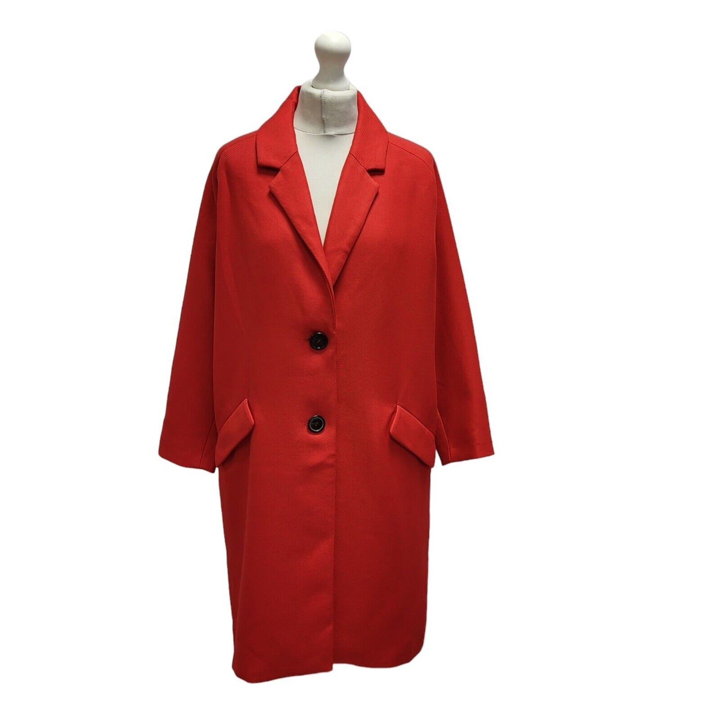 Zara Red Button Viscose Overcoat Coat UK Women's M Bnwt BB315