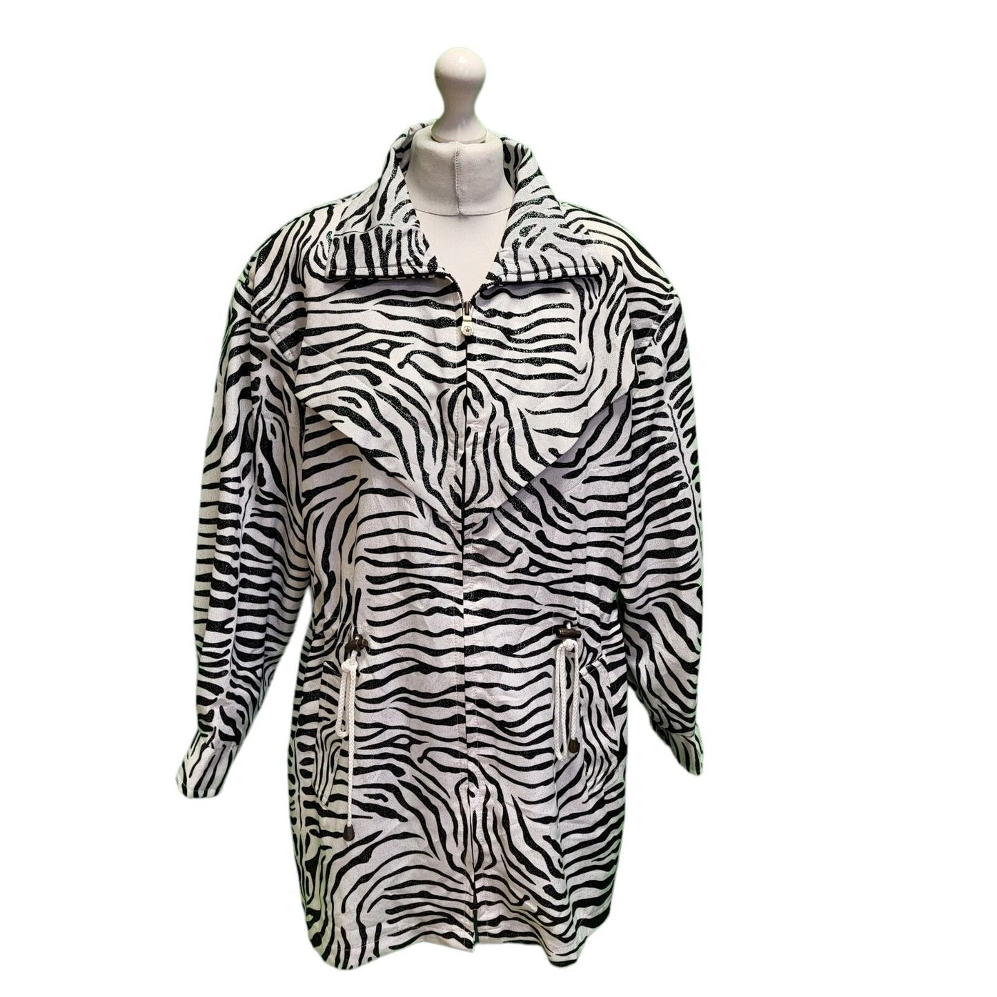 Ares White Black Zipped Collared Jacket UK Women's 16 H723