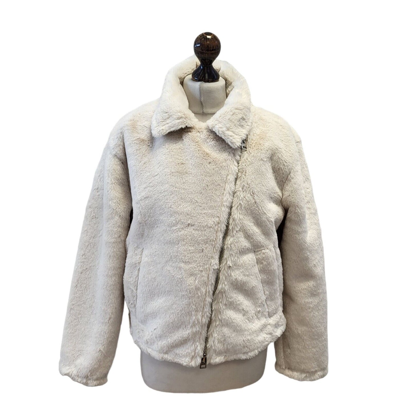 Topshop Faux Fur Cream Full Zip Jacket Womens BNWT UK 12 EU 40 G171