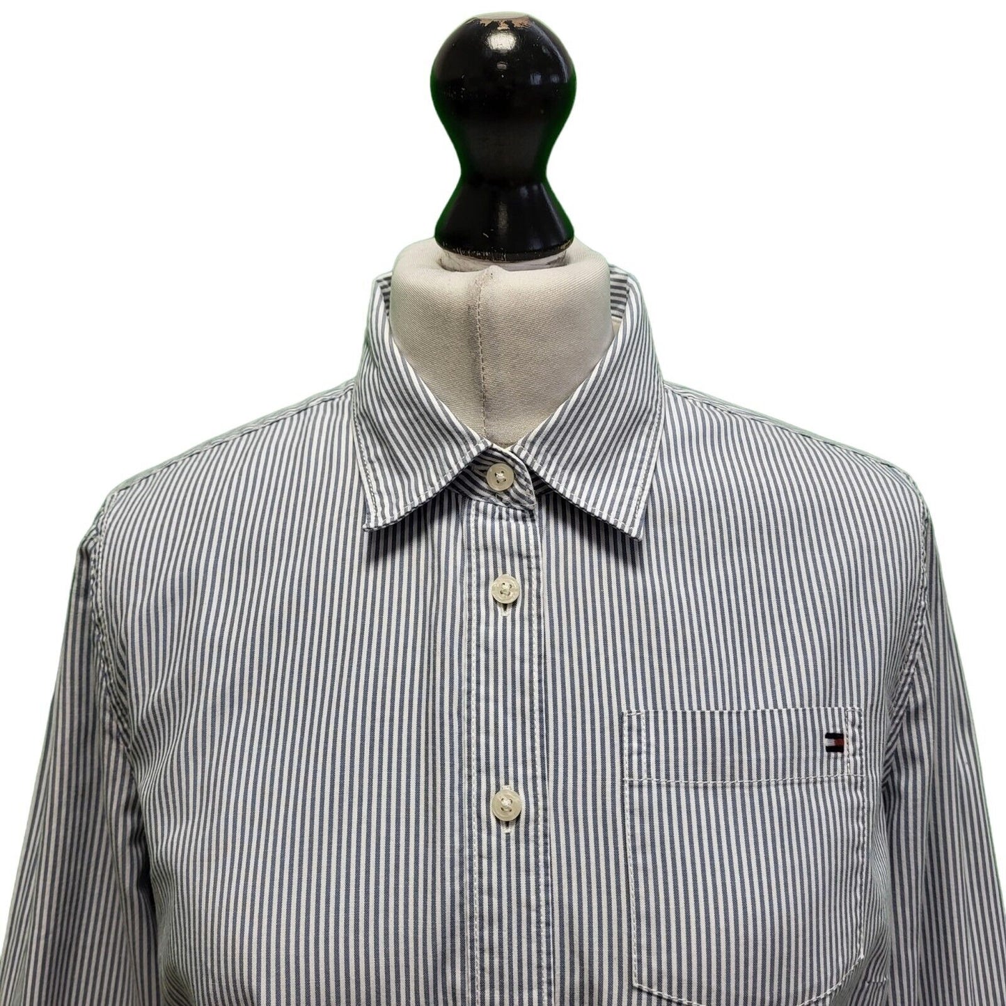 Tommy Hilfiger Blue White Striped Button Up Blouse Shirt Women's UK M H383