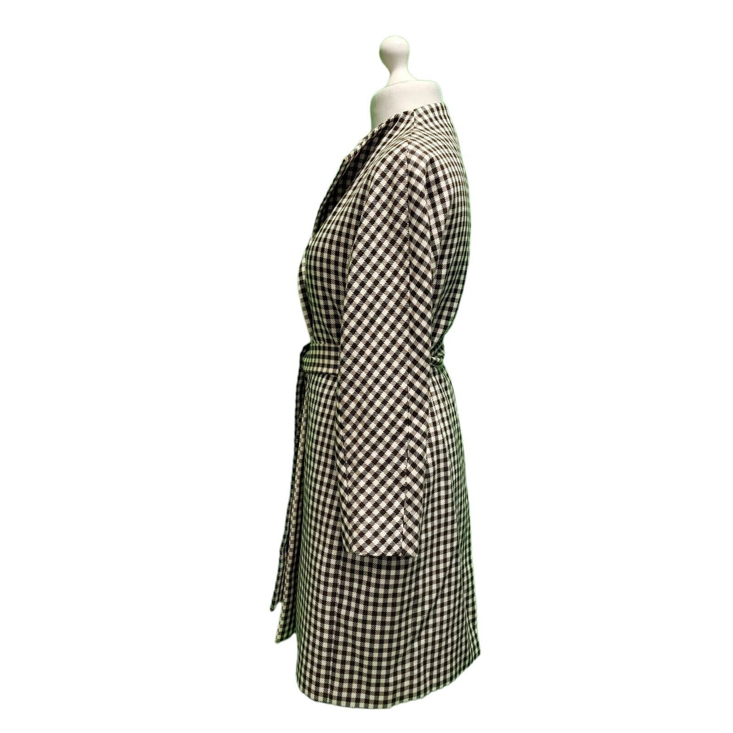 Reiss Black White Check Belted Collared Jacket Women's UK M 10 H294