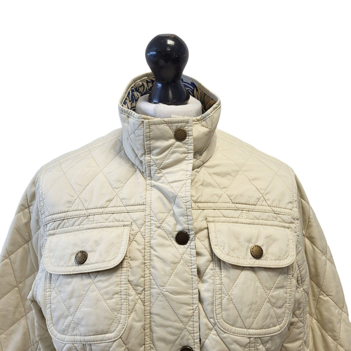 Barbour Manderston Beige Zip & Snap Quilted Jacket Uk Women's 12 G737