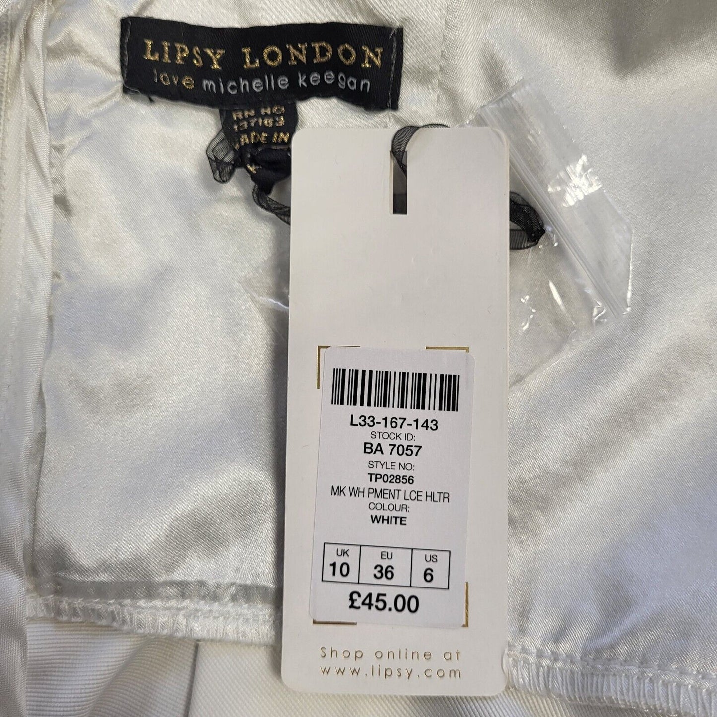 Lipsy Michelle Keegan White Lace Halter Neck Top UK Women's M 10 BNWT H760
