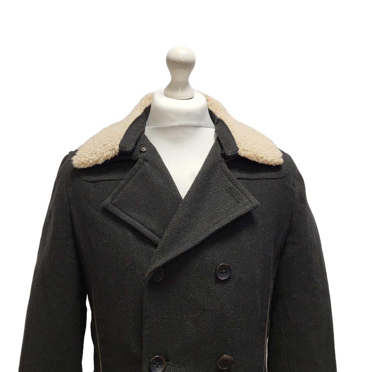 John Rocha Black Button Wool Collared Overcoat Uk Men's Size Small BB309