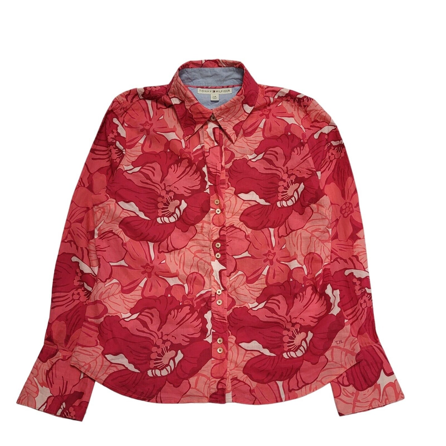Tommy Hilfiger Pink Floral Long Sleeve Shirt Uk Women's Large BB378
