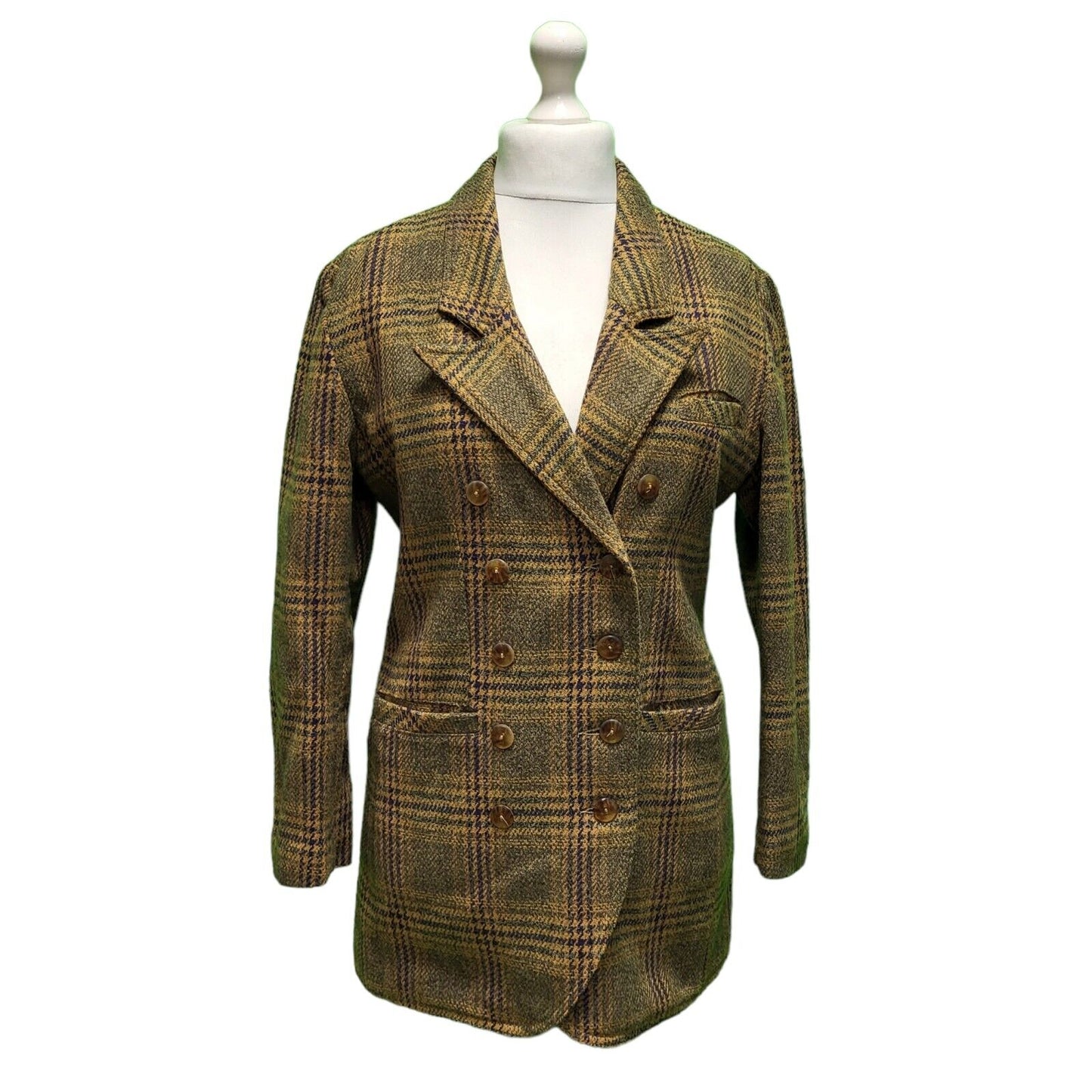 Vintage Brown Check Button Collared Jacket Women's UK S 8 EU 36 H79