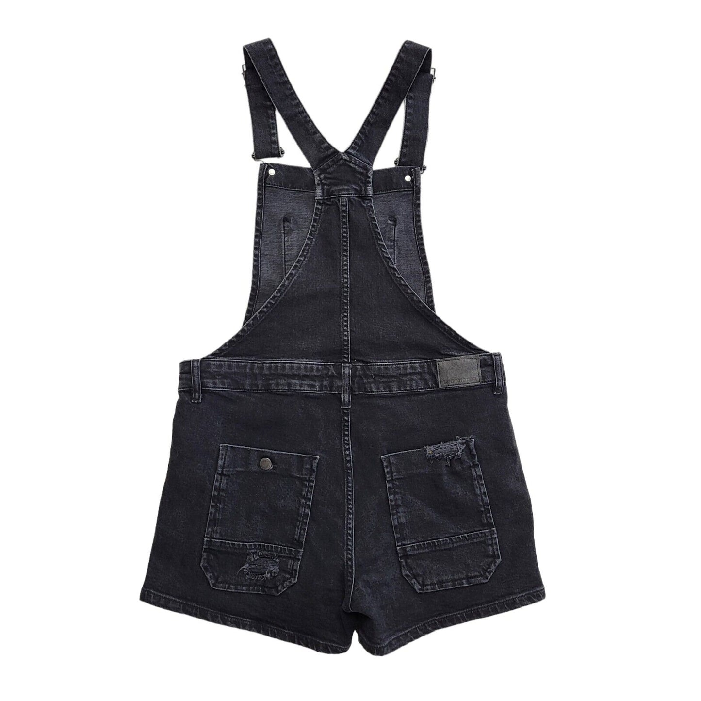 Superdry Wolcott Black Denim Dungaree Shorts Uk Women's 12 W30-32 G119