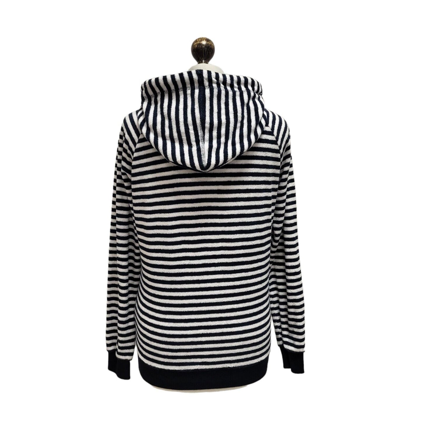 Superdry Hoodie Full Zip Blue White Striped Uk Women's Size 12 G418