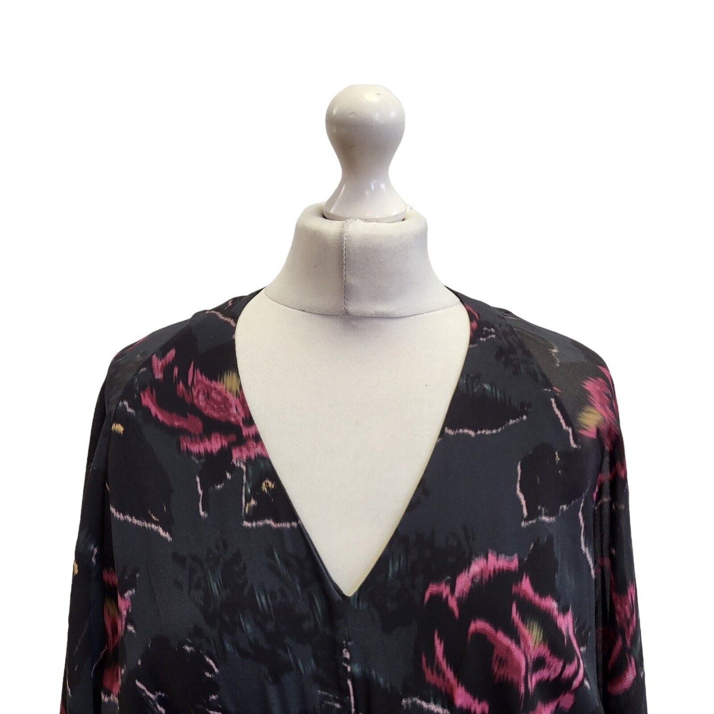 Allsaints Black Purple Floral Long Sleeve Summer Dress Uk Women's XS Eu 34 G115