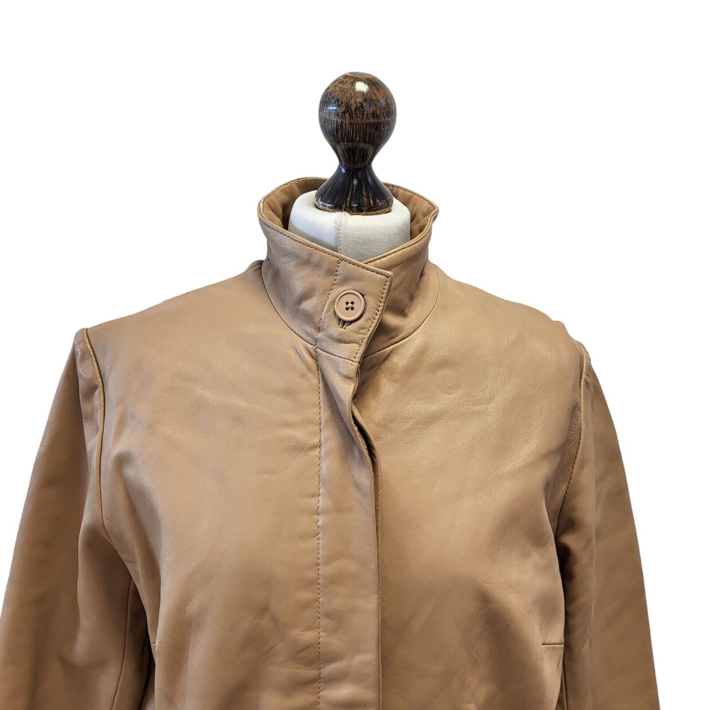 EL Leather Jacket Coat Beige Womens BNWT UK 12 EU 40 G352