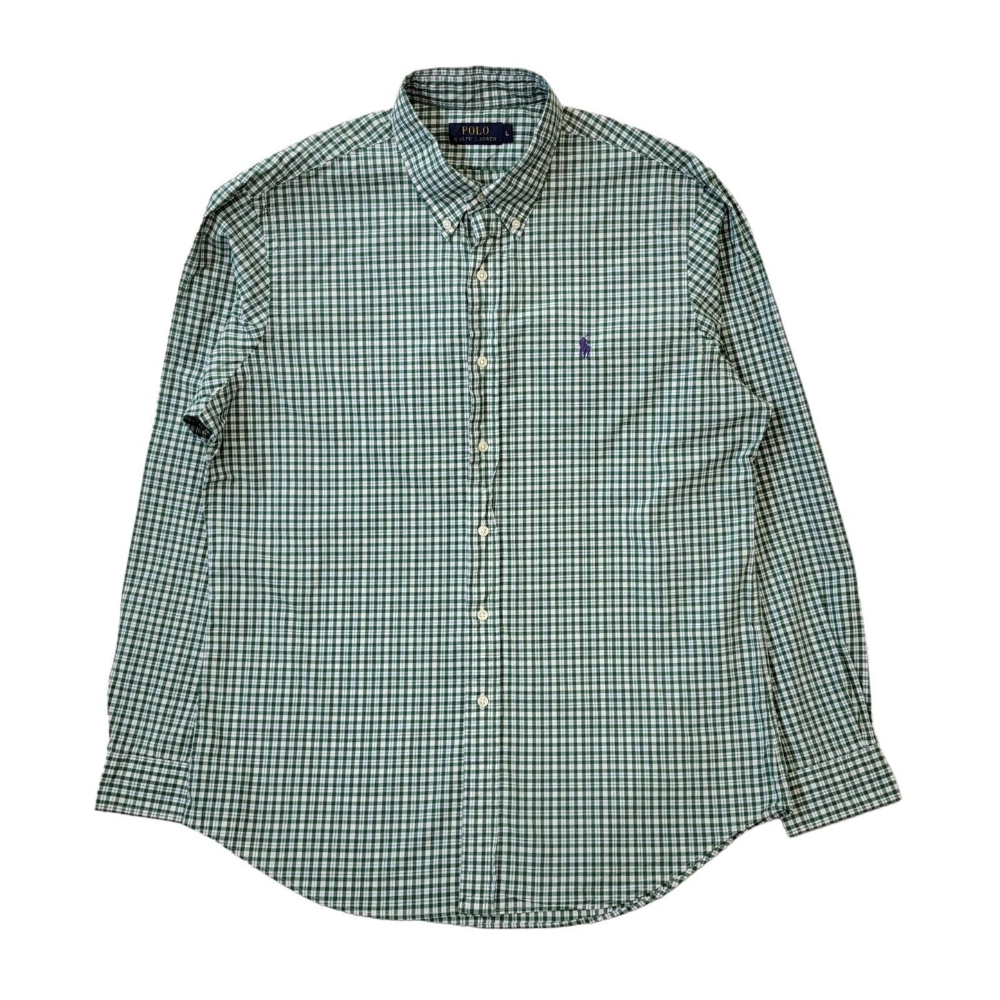 Polo Ralph Lauren Green White Check Long Sleeve Shirt Uk Men's Large G596