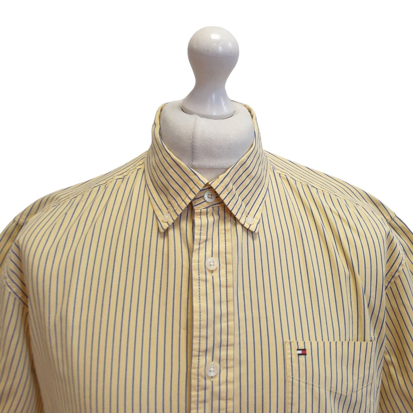 Tommy Hilfiger Yellow Blue Striped Short Sleeve Shirt Uk Men's L Eu 54 G83