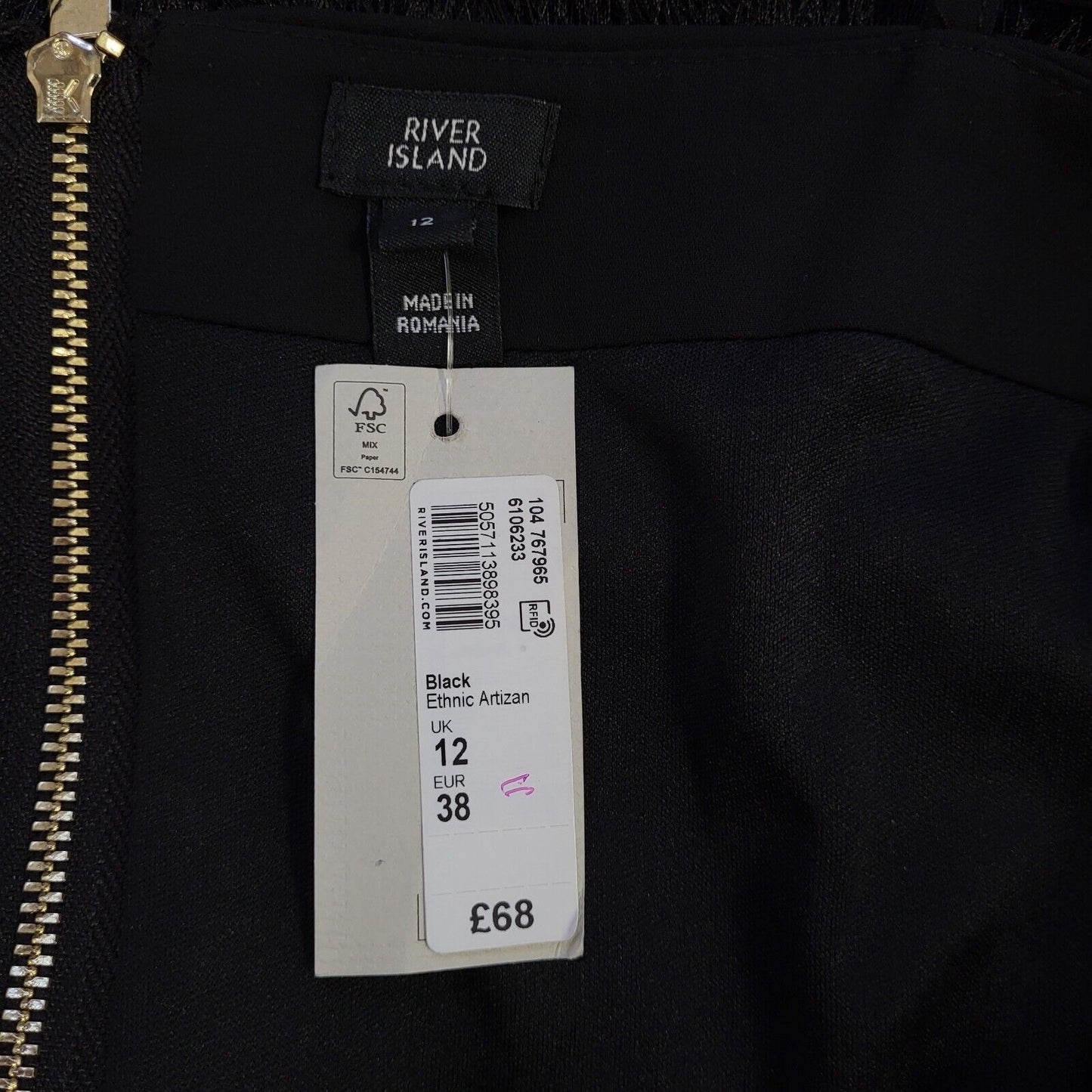 River Island Black Sleeveless Ethnic Artizan Dress UK Women's 12 Bnwt BB351