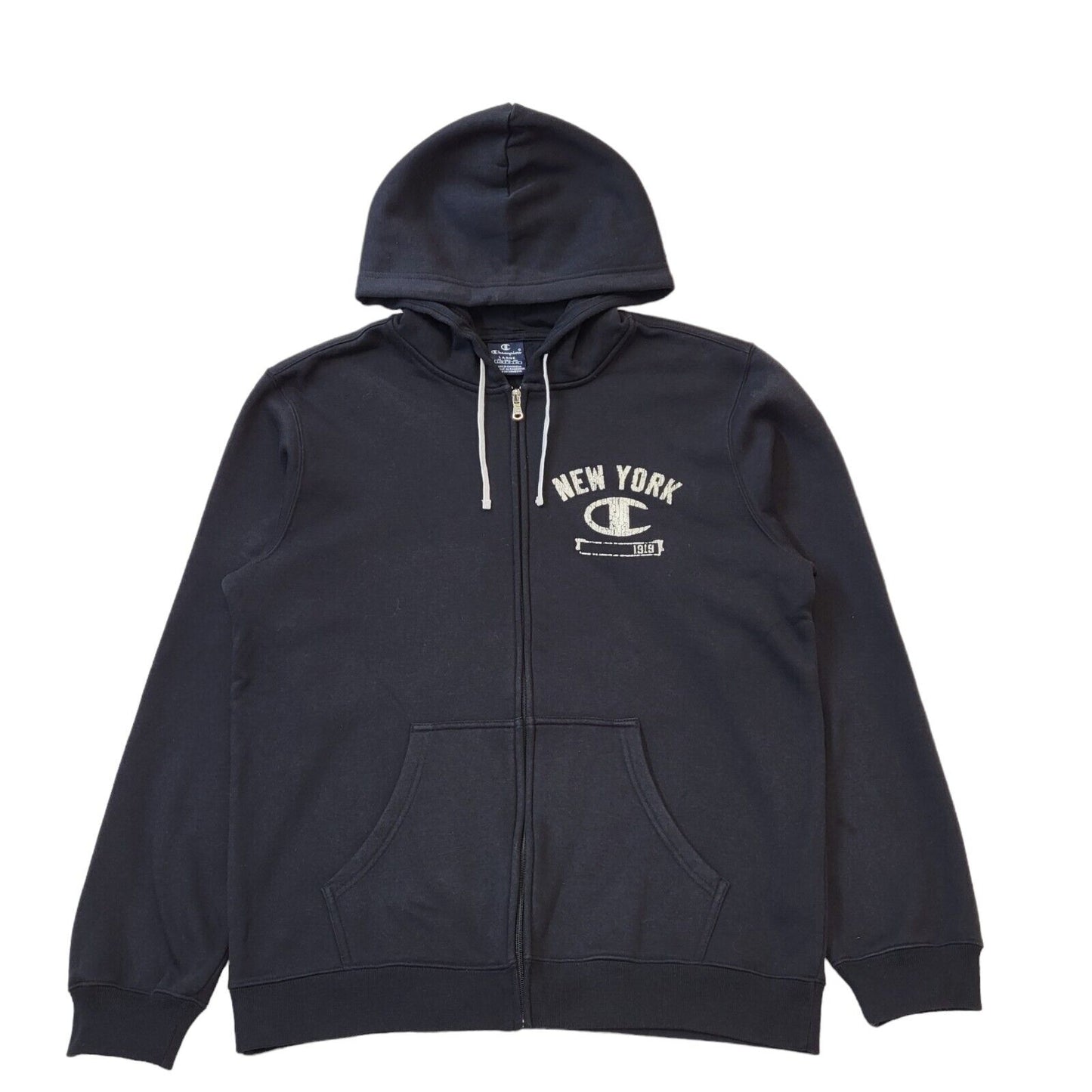Champion Black New York Zip Drawstring Sports Sweatshirt Hoodie Men's uk L G916