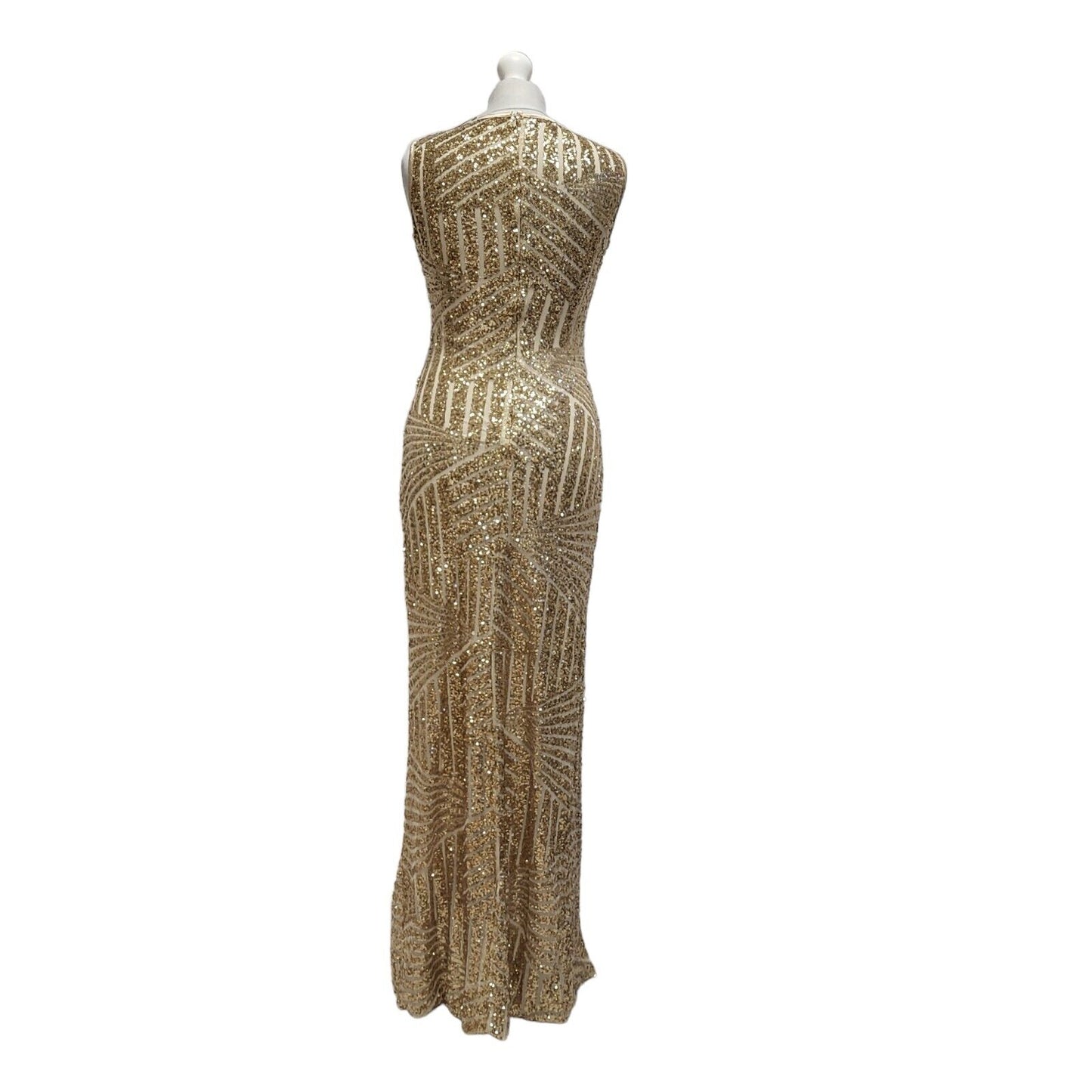 Quiz Gold Sequin Zig Zag Split Evening Formal Dress Women's UK 8 BNWT BB404