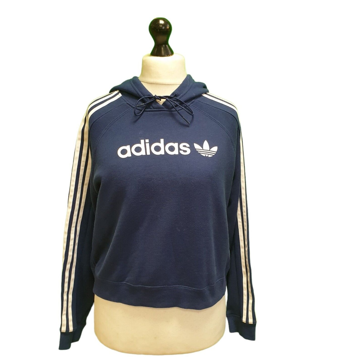 Adidas Navy Blue Drawstring Sweatshirt Hoodie Women's UK L 12 EU 40 H947