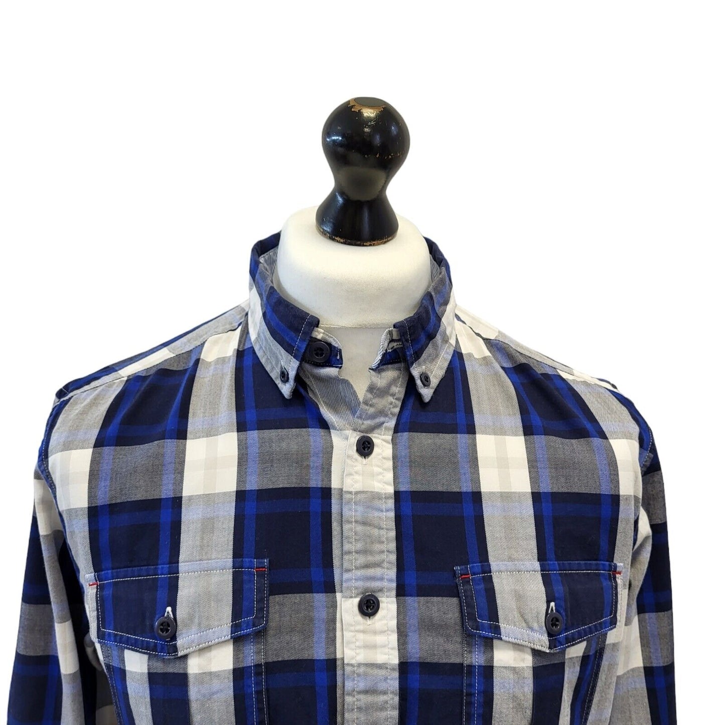 Tommy Hilfiger Blue White Check Long Sleeve Shirt Uk Men's Medium G590