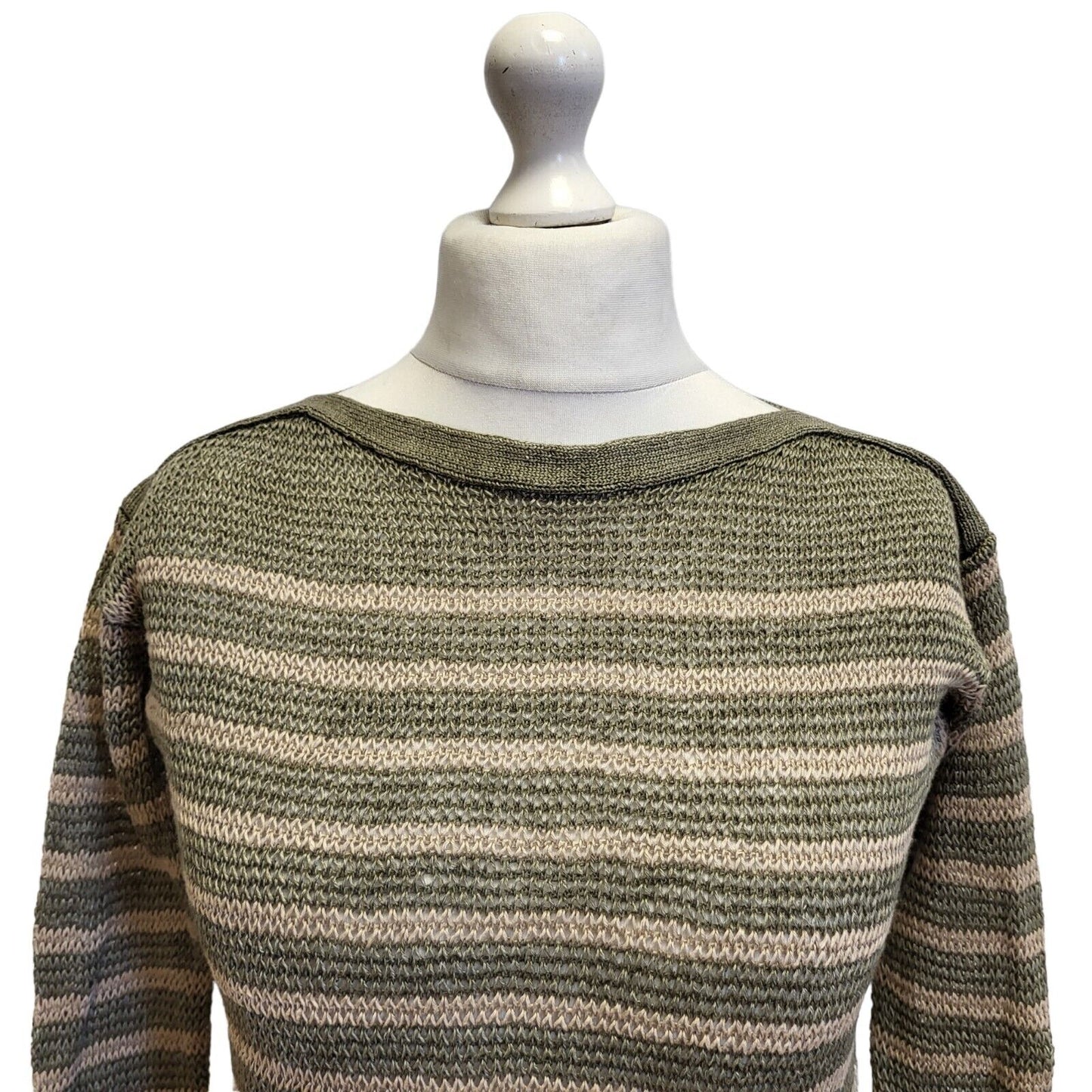 Polo Ralph Lauren Linen Green Round Neck Jumper Uk Women's XS Eu 34 G2