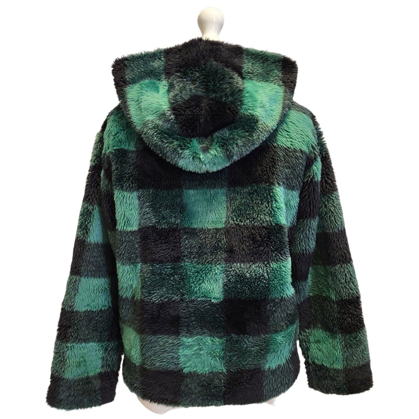 Guess Green Black Fleece Hooded Zipped Jacket Uk Women's S Eu 36 G22