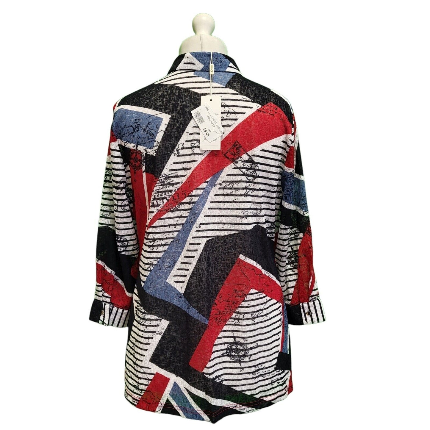 Eten Blue Red Button Up L/Sleeve Sheer Blouse Women's Shirt BNWT UK XL H384