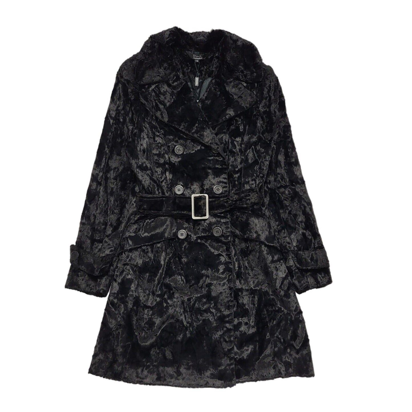Star Julie Macdonald Black Button Belted Coat UK Women's 14 Bnwt BB320