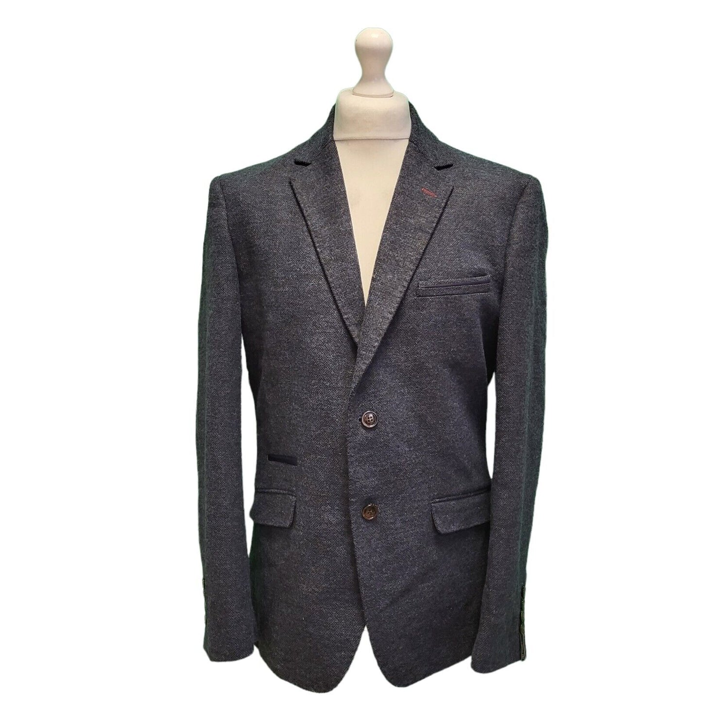 Cavani Blue Wool Tweed Slim Fit Collared Suit Blazer Jacket uk Men's L H726