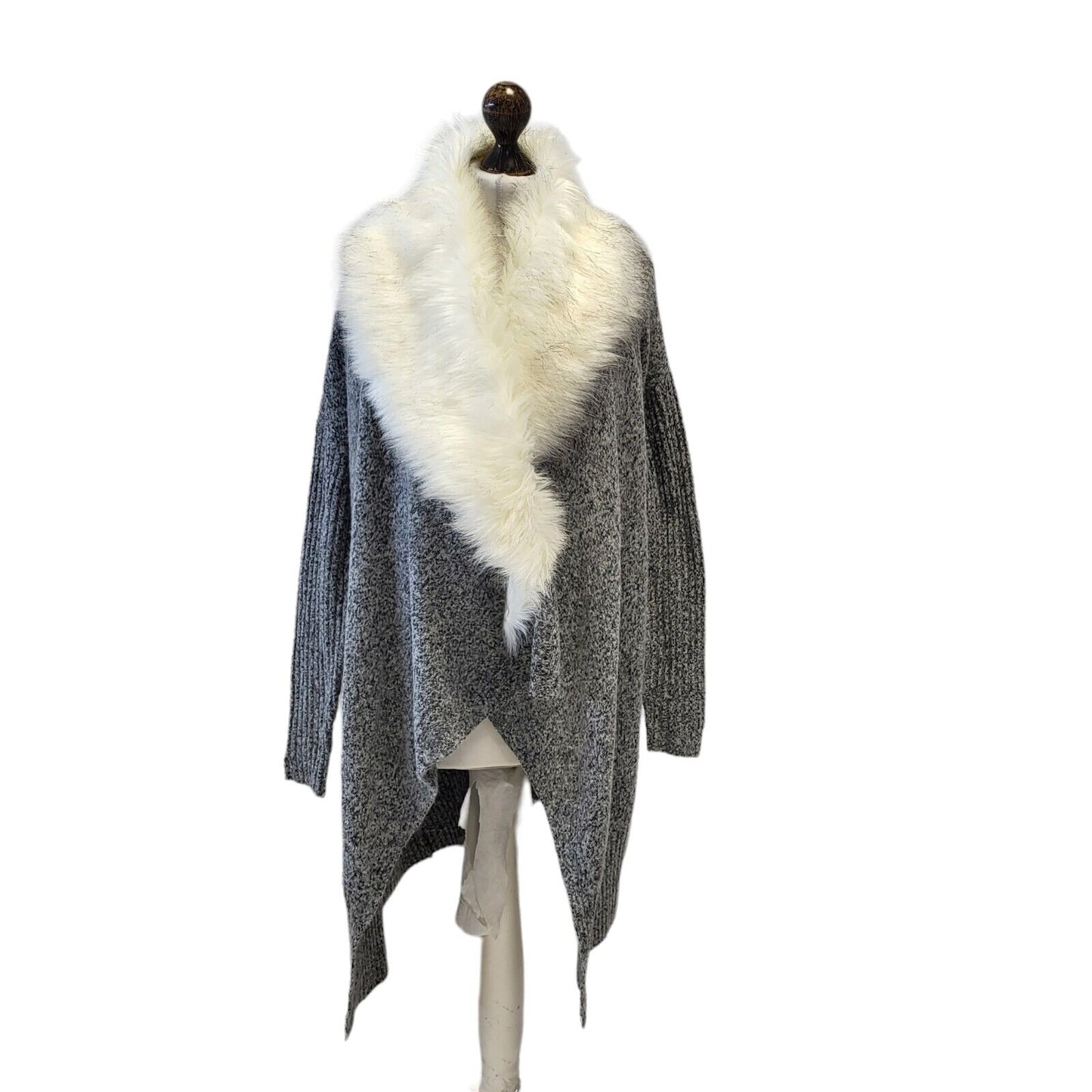 River Island Waterfall Cardigan Grey Fur Trim BNWT Uk Women's Size S G384
