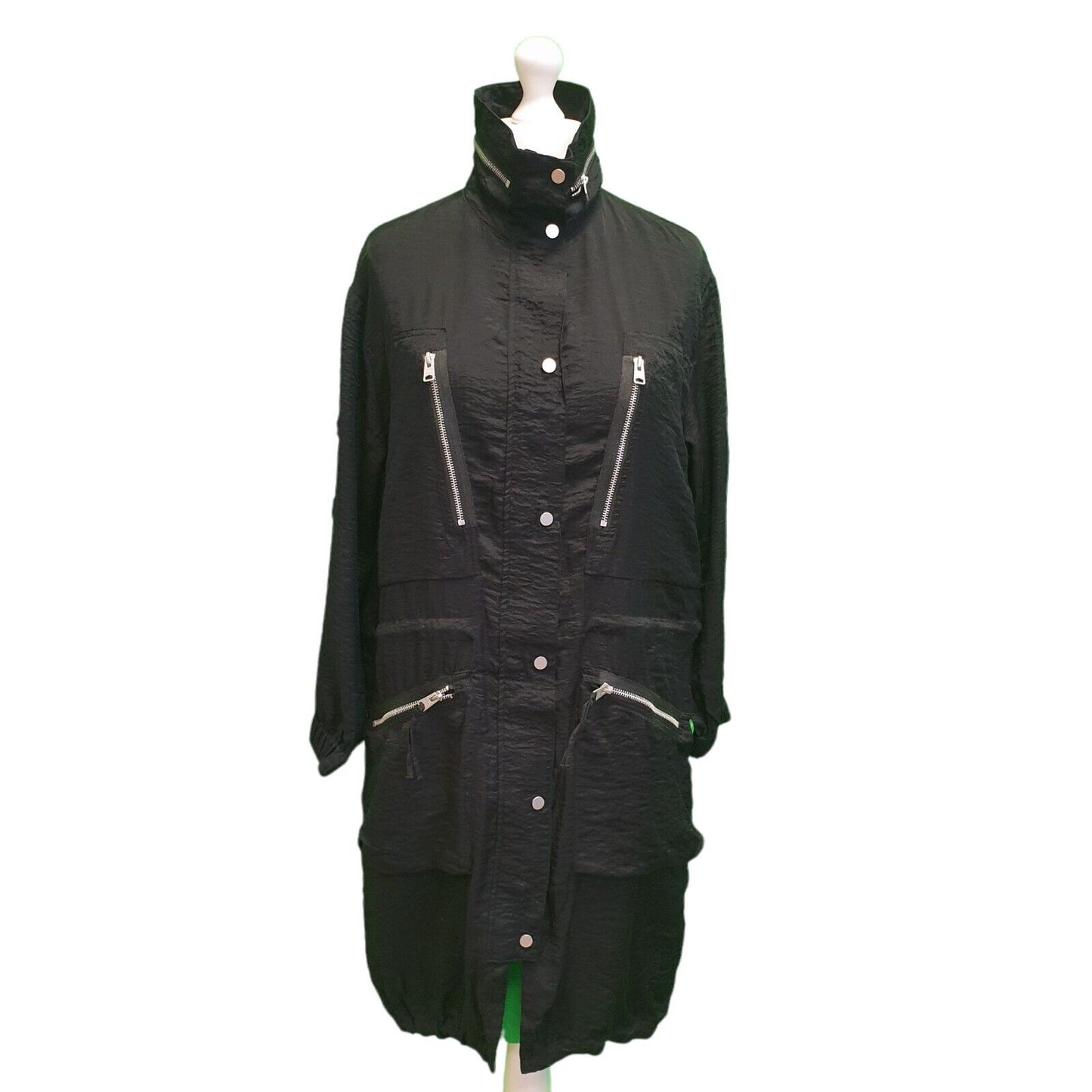 Allsaints Black Long Lightweight Anges Parka Jacket uk Women's XS Bnwt H786