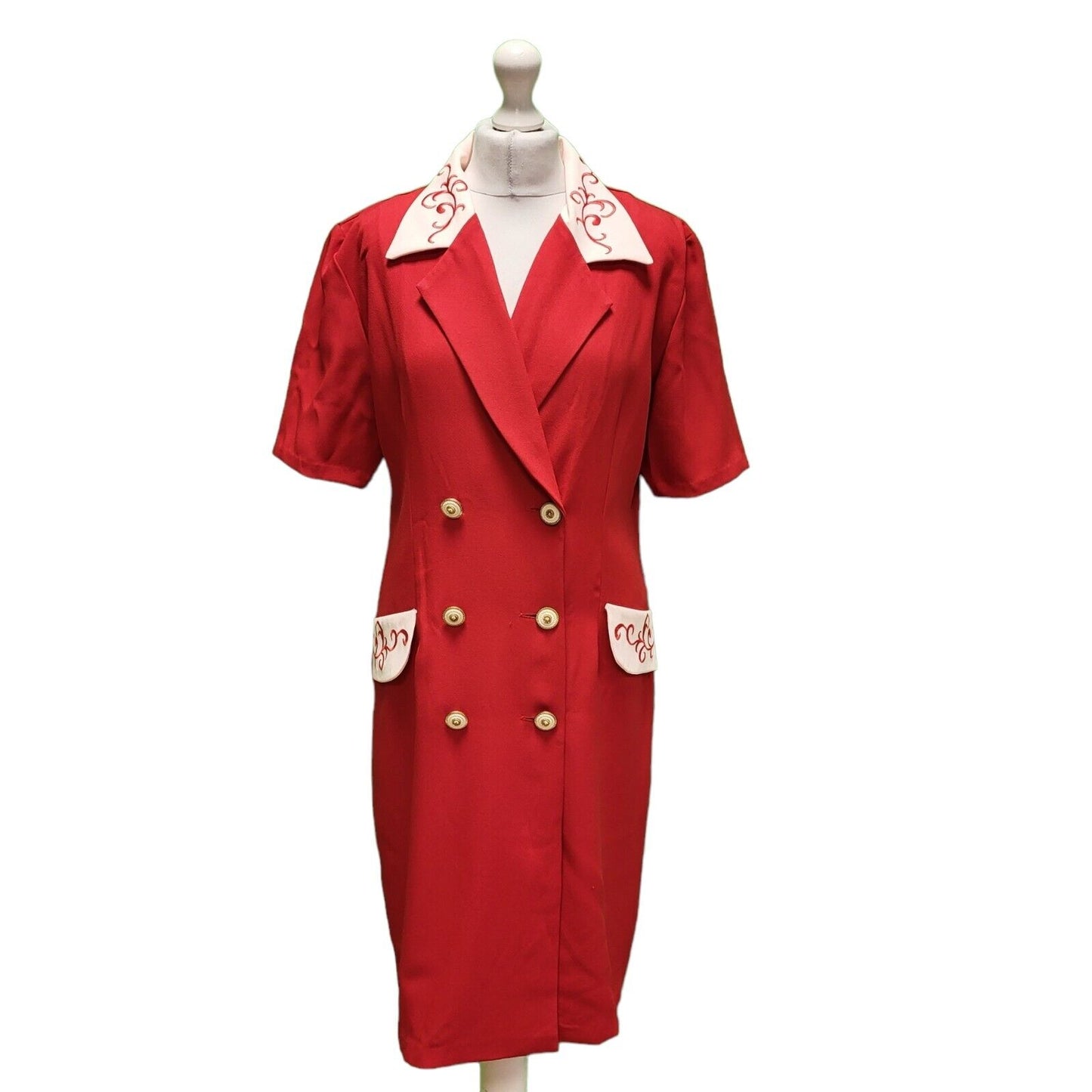 Andrew Stassi Red White Button Double Breasted Dress Women's UK 14 H954