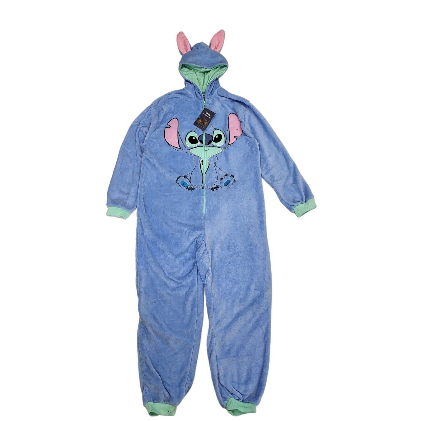 Disney Stitch Blue Hooded Fleece Pyjama Jumpsuit Uk Women's L W30 L29 G621