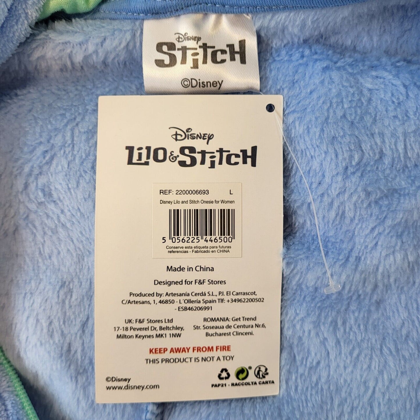 Disney Stitch Blue Hooded Fleece Pyjama Jumpsuit Uk Women's L W30 L29 G621