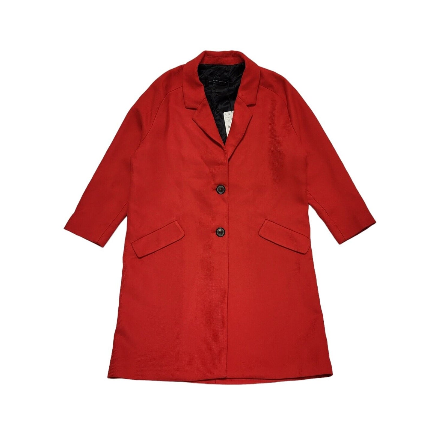 Zara Red Button Viscose Overcoat Coat UK Women's M Bnwt BB315