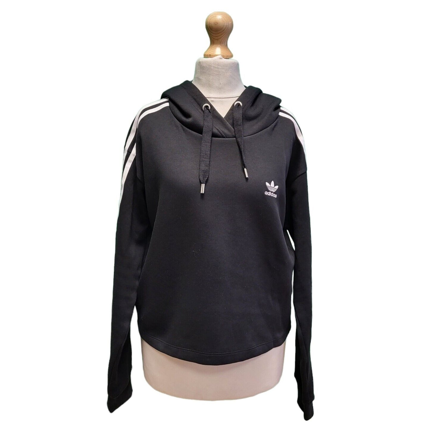 Adidas Black Cropped Hooded Drawstring Sweatshirt Women's UK XL 14 G780