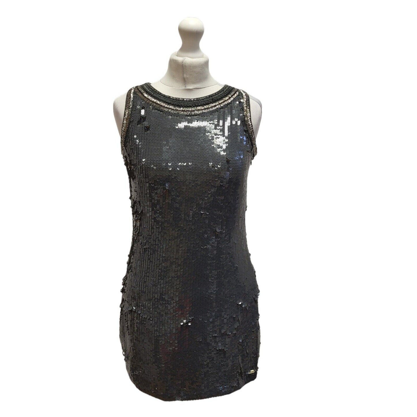 Superdry Silver Sequin Sleeveless Evening Formal Dress UK Women's Small BB333
