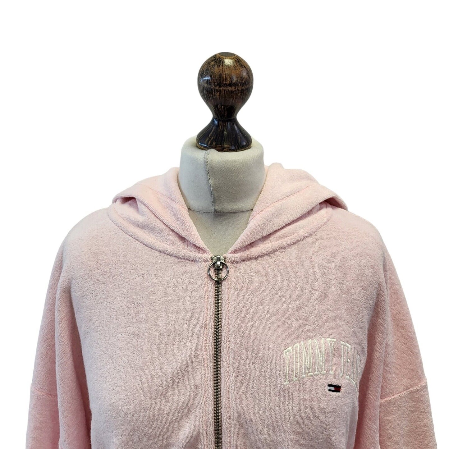 Tommy Hilfiger Light Pink Cropped Zipped Hoodie Uk Women's XL Eu 42 G242