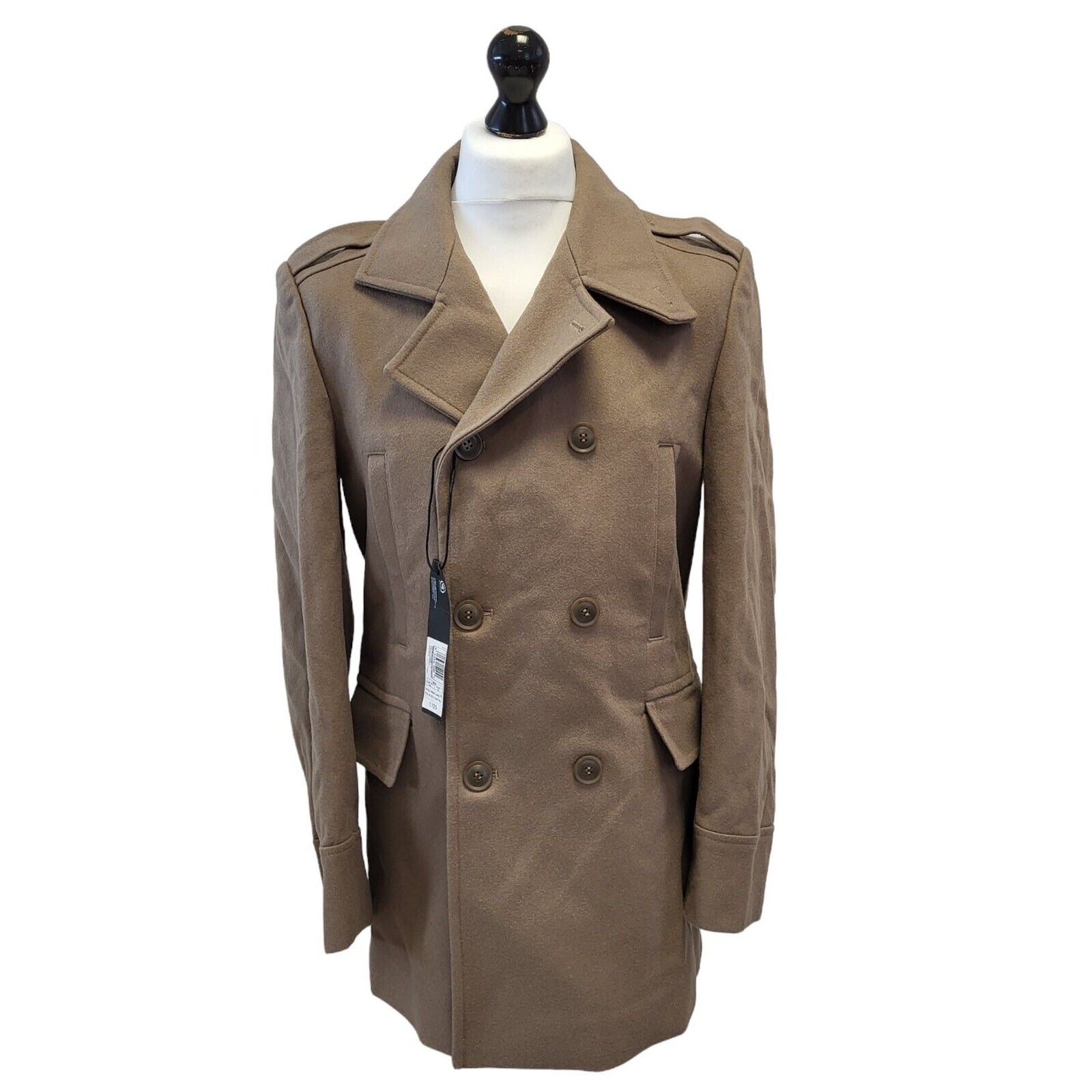 Marks & Spencer Brown Double Breasted Wool Coat Uk Men's Small Bnwt G692