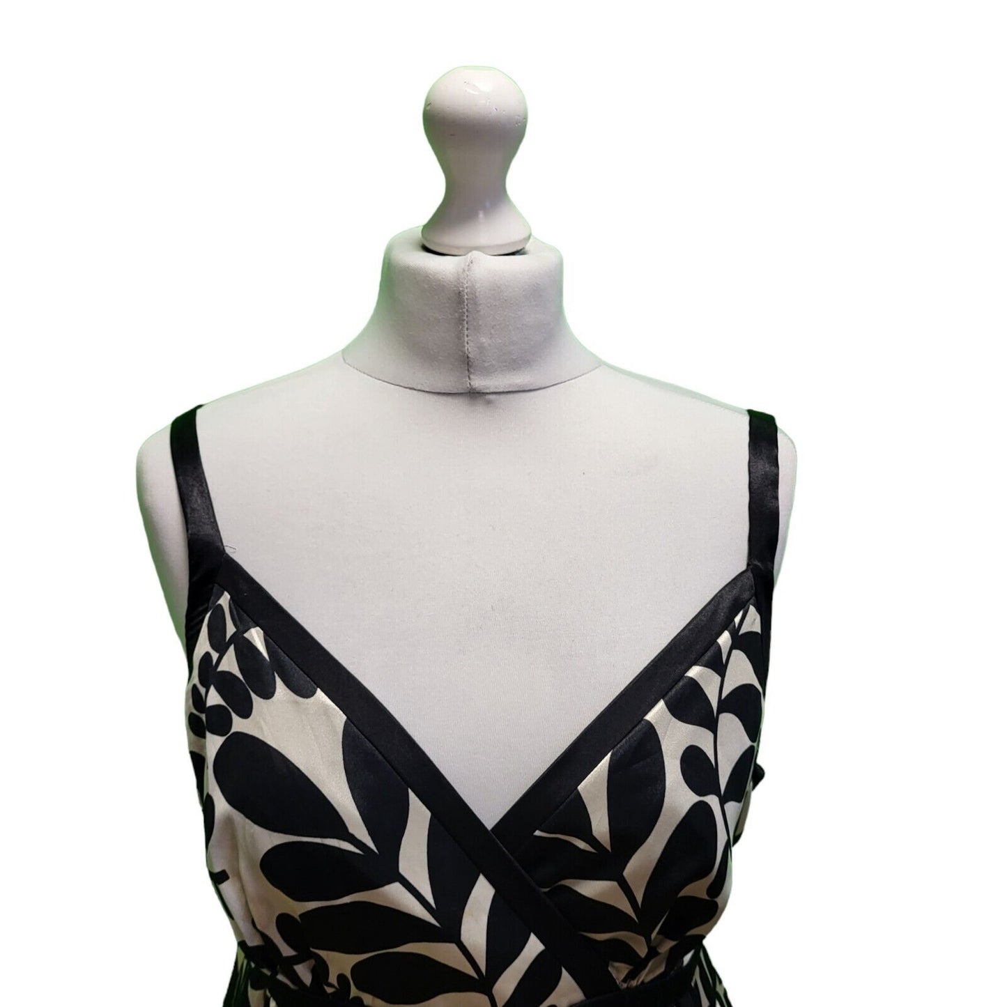 Principles Modernist Black Beige Leafy A-Line Summer Dress Women's 14 H784 BNWT