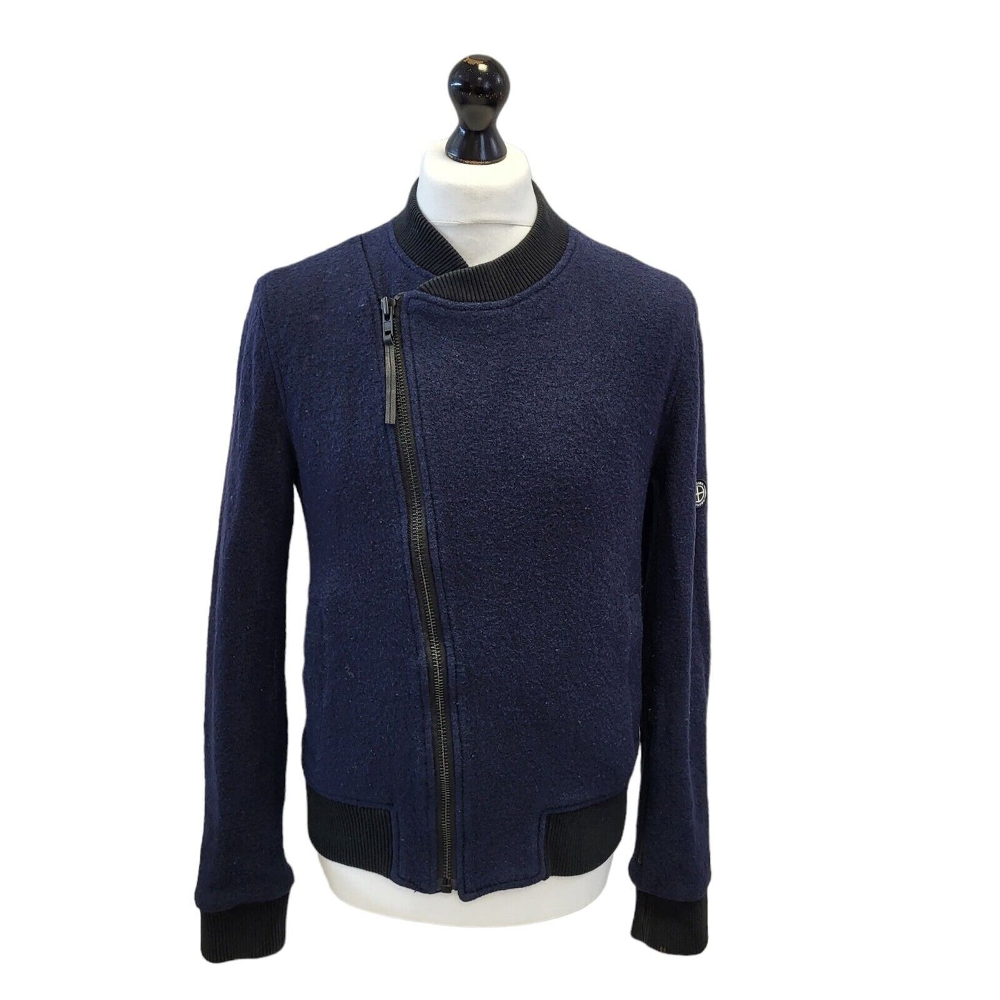 Religion Navy Blue Zipped Wool Jacket Uk Men's Medium G650