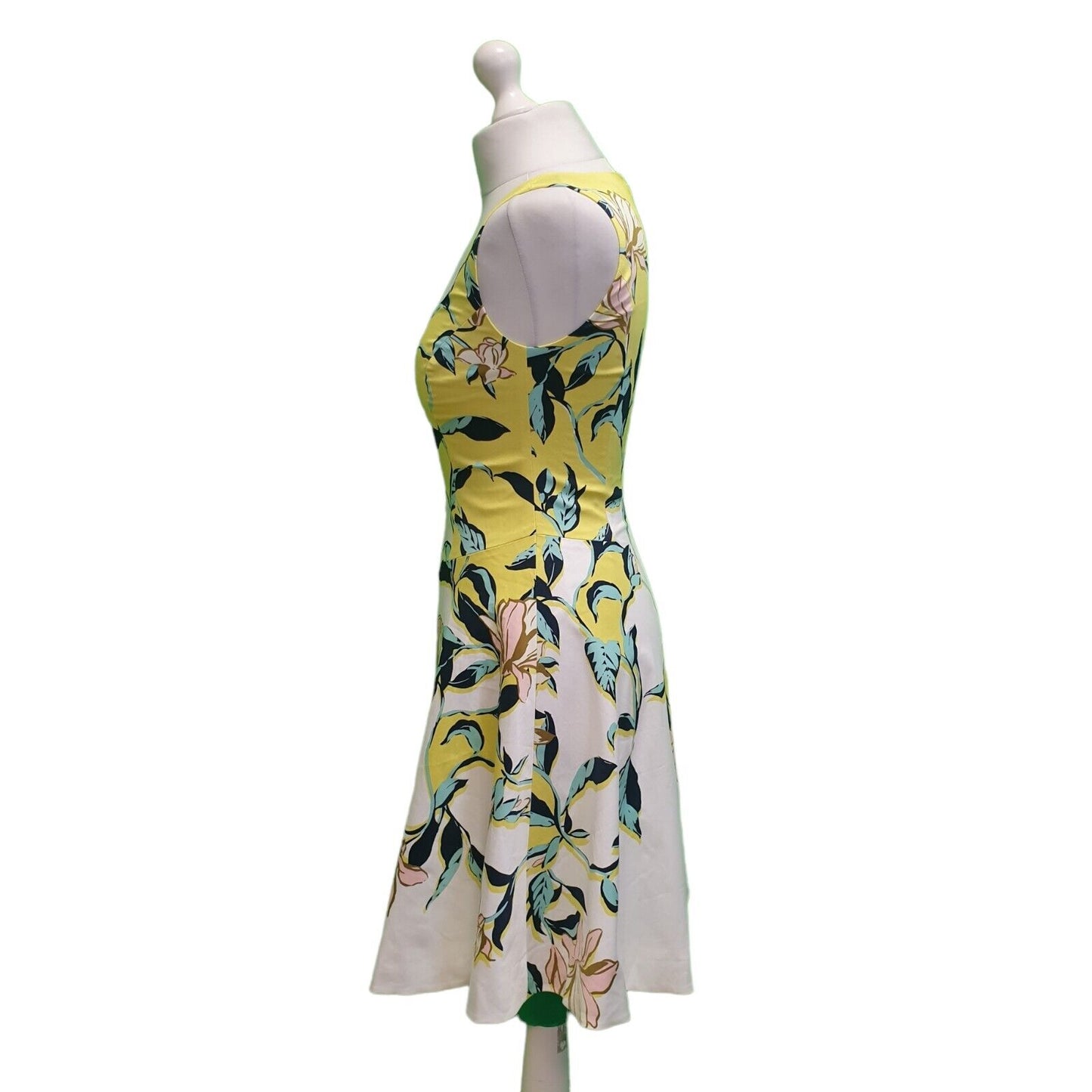 Karen Millen Green Blue Floral Sleeveless A-Line Formal Dress UK Women's 6 H755
