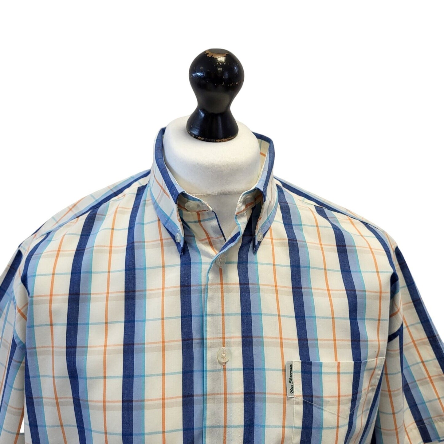 Ben Sherman Blue Cream Check Short Sleeve Shirt Uk Men's Large G601