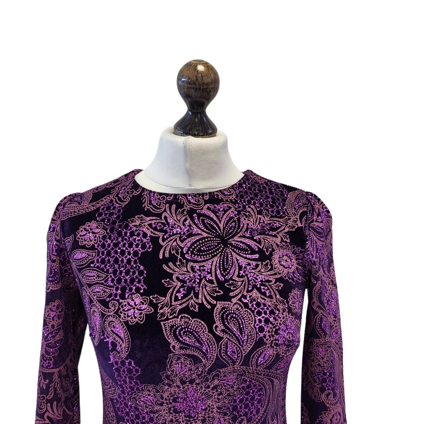 Next Purple Black Glitter Shedding Long Sleeve Dress Uk Women's 6 Bnwt G609