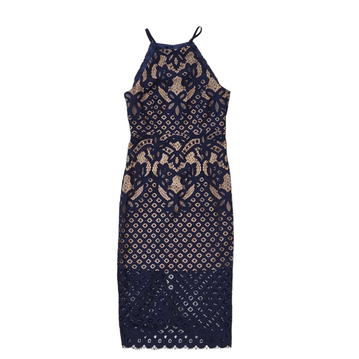 BNWT Bardot Mila Blue Nude Lace Overlay Bodycon Pencil Women's Dress UK 8 G911