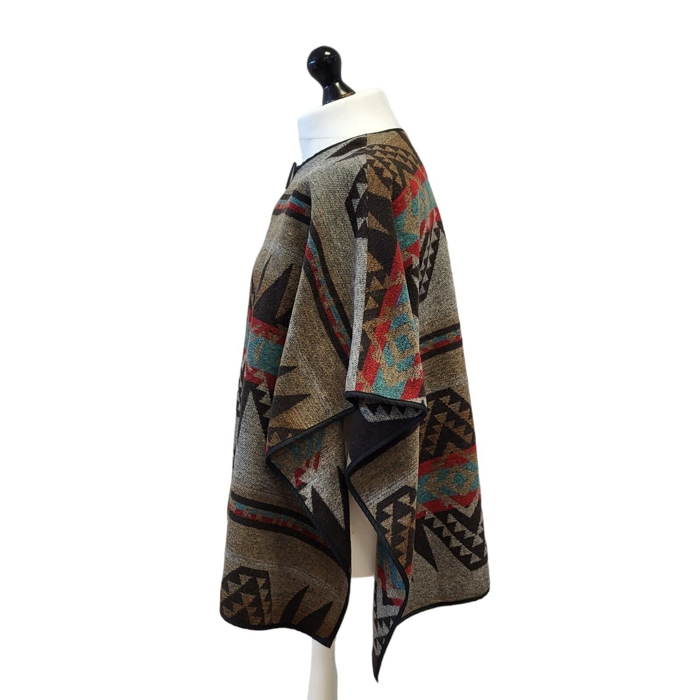 Forever 21 Poncho Brown Red Aztec Toggle Womens Uk XS G163